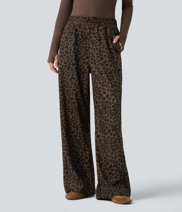 Leopard Print High Waisted Straight Leg Womens Pants in Soft Corduroy 2