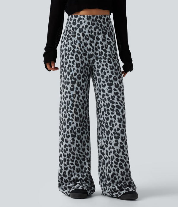Chic Leopard Print Waffle Baggy Pants with Pockets | High-Waisted Style for All-Day Comfort 2