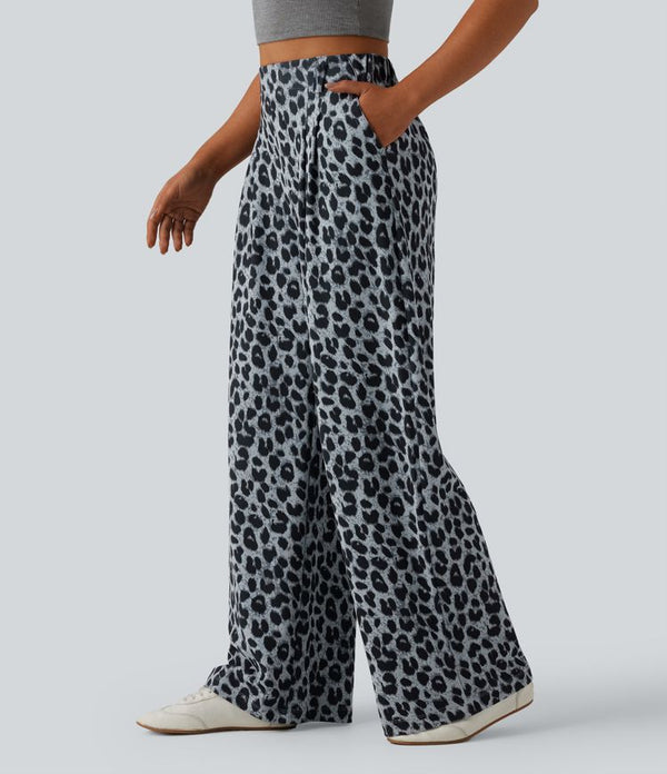 High Waisted Wide Leg Leopard Print Womens Pants for Casual Chic 2