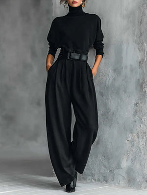 All-Black Turtleneck Set | Women's Outfit