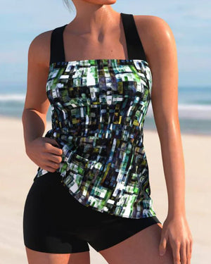 Aqua Blue Paisley Tankini Set | Women's Swimwear