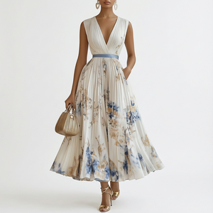 Ariel | White Sleeveless Flared Midi Dress for Women