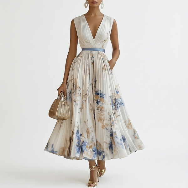 Ariel | White Sleeveless Flared Midi Dress for Women 1