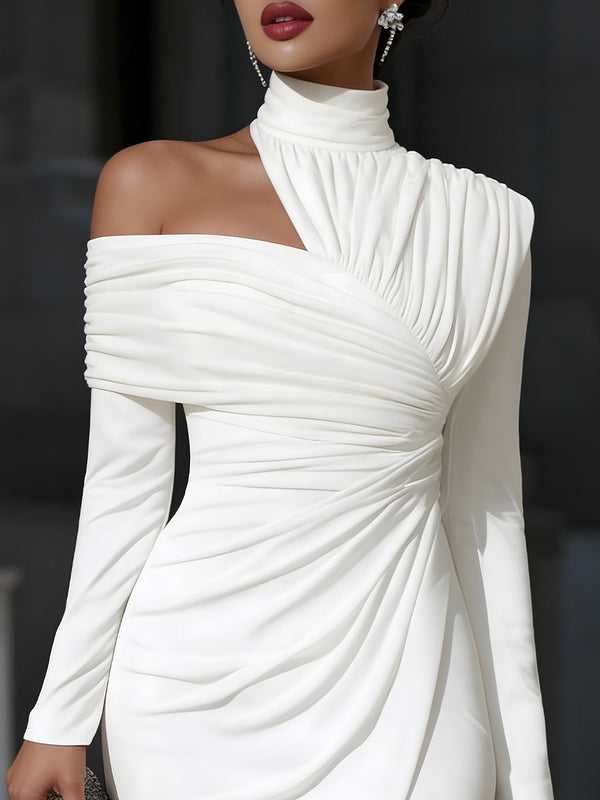 Asymmetric Draped High-Neck One-Shoulder Evening Dress 2