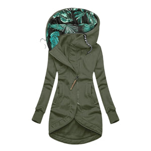 Asymmetrical Hooded Jacket | Women's Jacket with Floral Lining