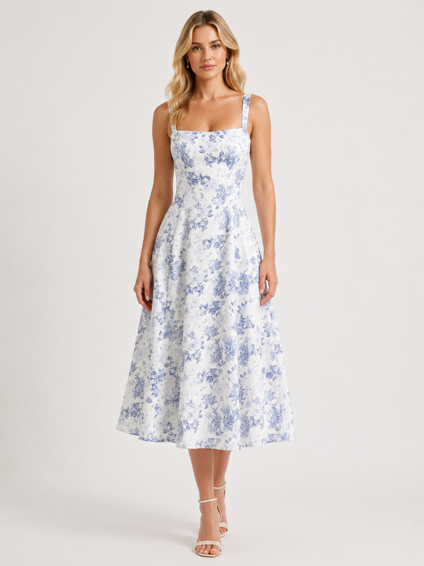 Floressa - Floral Print Corset Midi Dress