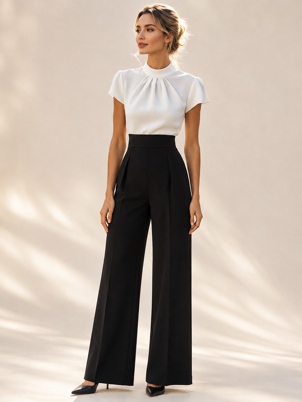 Sophisticated Pleated High-Neck Blouse