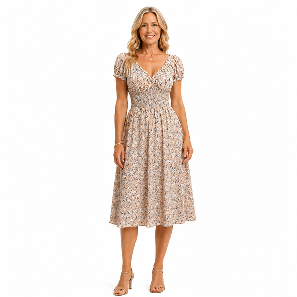 Charming Vintage Floral Womens Dress with Fluffy Cuffs for Summer Parties 1