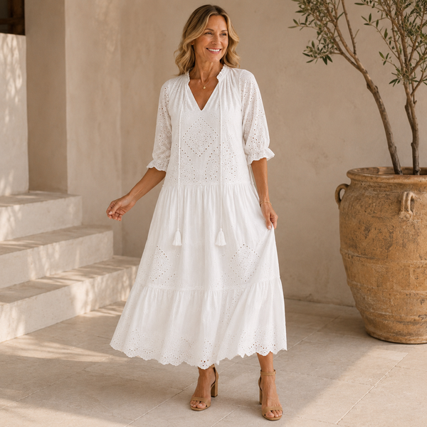 Elegant White Summer Dress for Women - Bohemian Crochet V-Neck Beach Dress 2