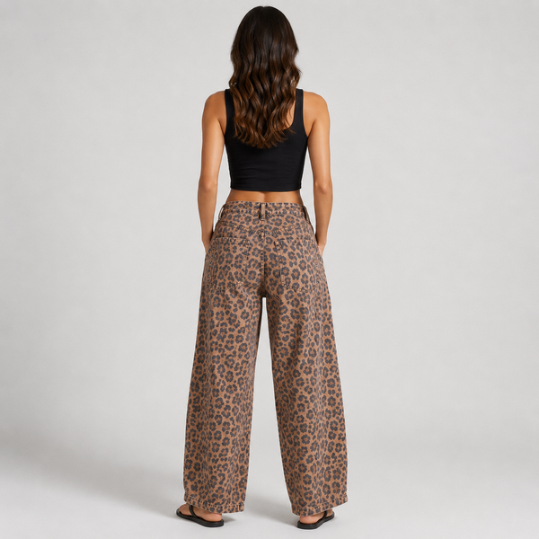 Elysian Leopard Wide Leg Jeans for Women - Chic Ankle-Length Style with Relaxed Fit 2