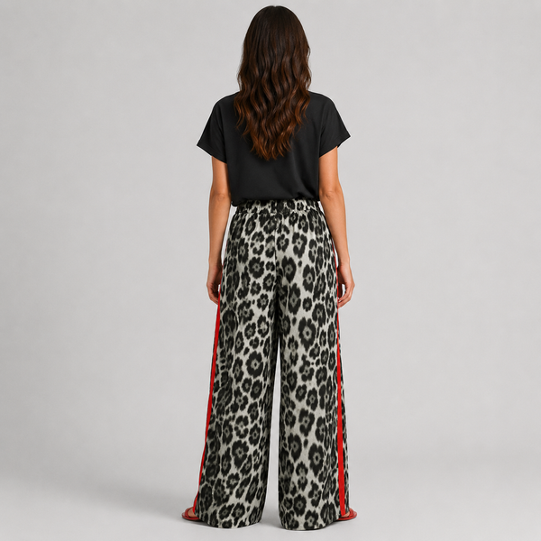 Chic Leopard Print Wide Leg Pants Women with Sporty Side Stripe 2