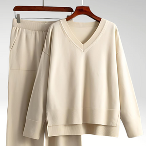 Elegant V-Neck Two-Piece Set | Women's Fashion Outfit
