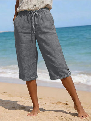 Elegant Women's Linen Capri Pants with Belt and Pockets for Effortless Style Woman's short