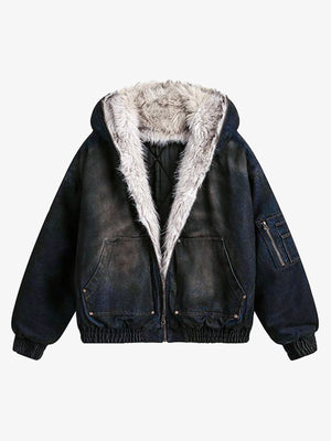 Faux Fur Hooded Jacket | Casual Denim Outerwear