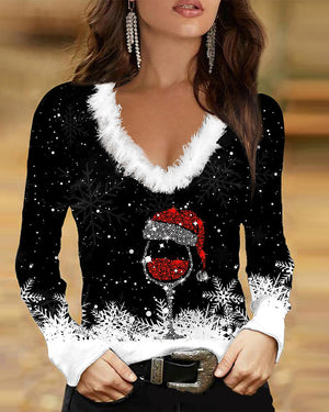 Women's V-Neck Christmas Sweater | Cozy Holiday Knit Pullover