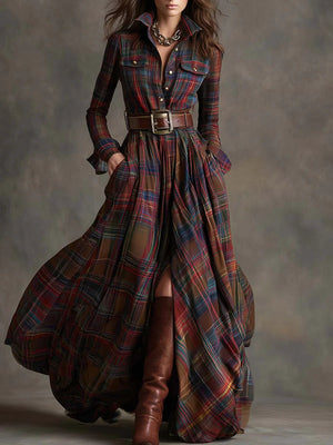 Reddish Brown Plaid Maxi Dress | Women's Summer Dress