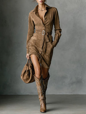 Suede Midi Dress with Belt | Women's Dress
