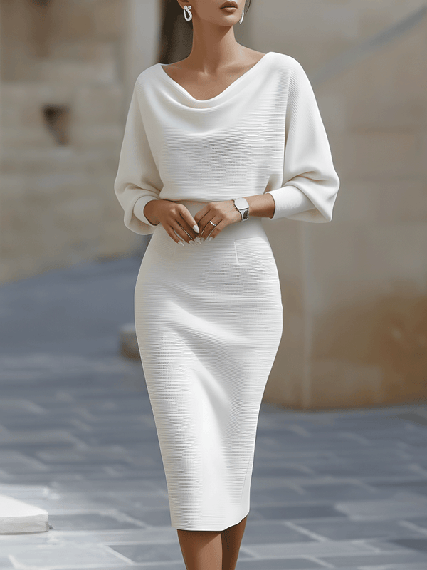 Elegant White Batwing Midi Dress | Womens Fashion Dress 1
