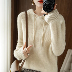 Women's Casual Knit Hoodie with Drawstring | Long Sleeve Sweatshirt