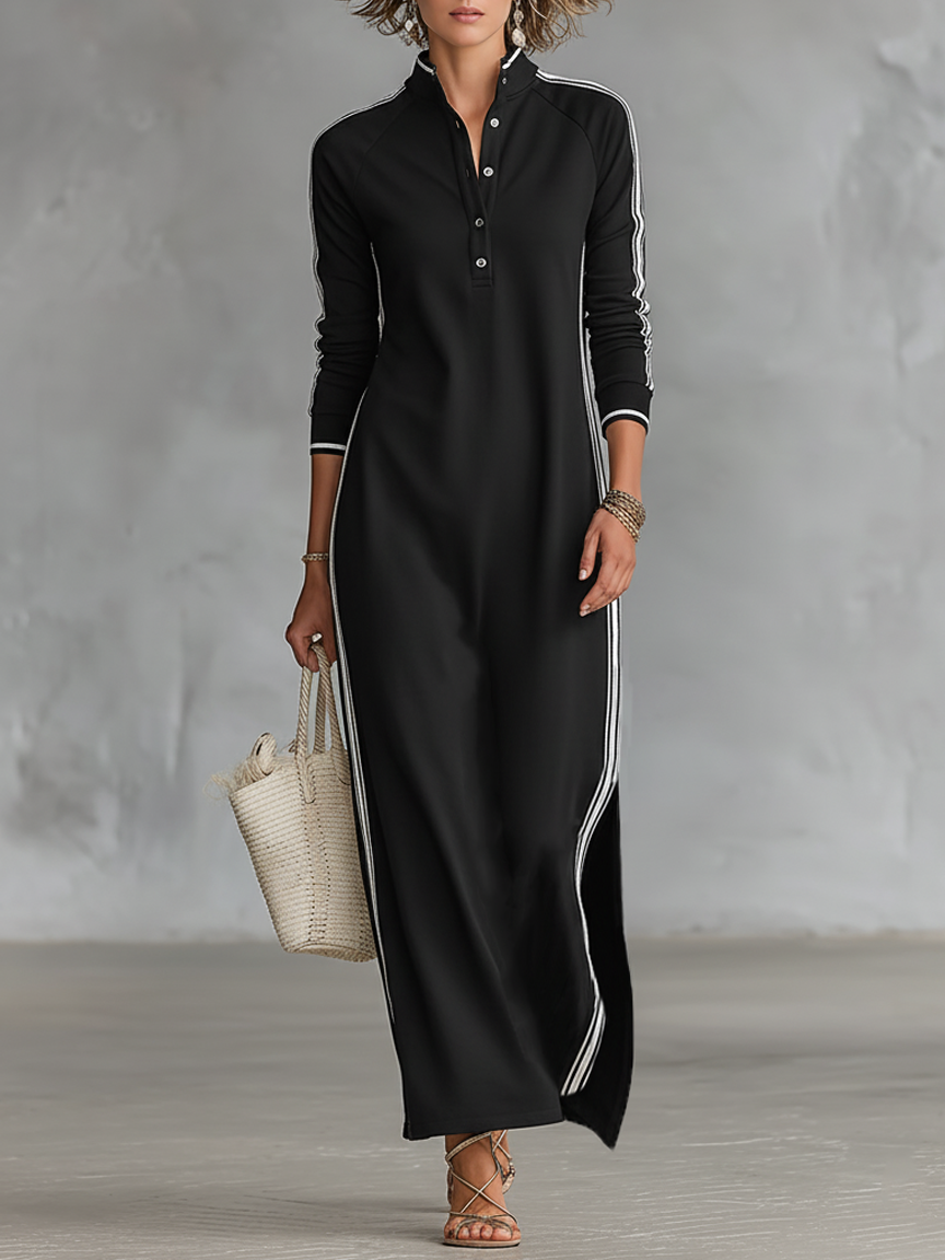 Minimalist White Dress | Women's Button-Down Collar Maxi Dress with Soft Sweatshirt Fabric | Elegant Comfort for Casual Outings 1