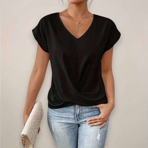 Women’s Short Sleeve Twist Front Top – V-Neck – Spring, Summer 1